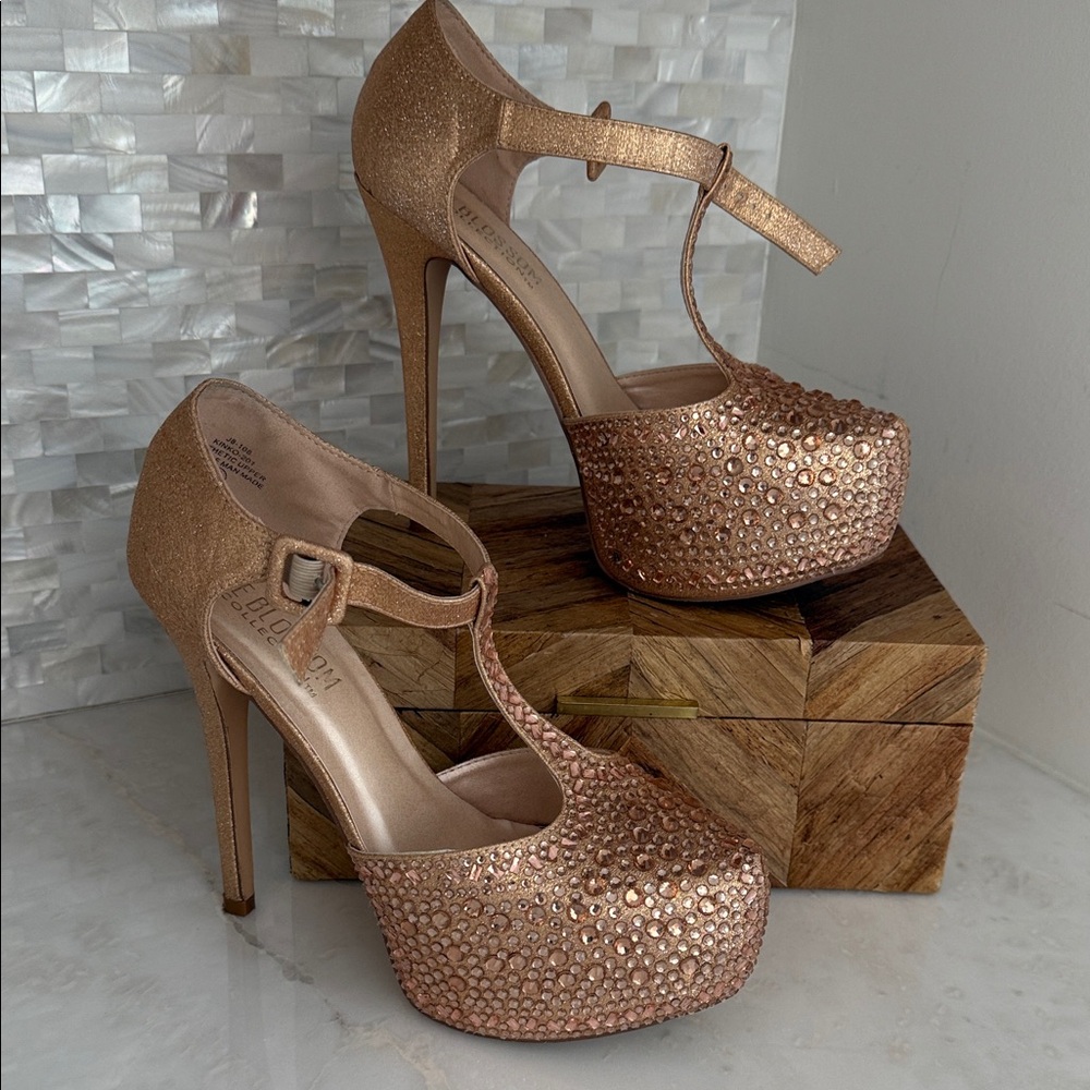 De Blossom Collection Rose Gold Embellished Heels